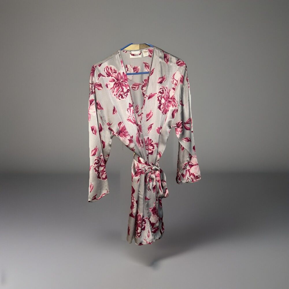 D23 VICTORIA’S SECRET Satin Robe P/S Pink Roses 80s Gorgeous Gold Label